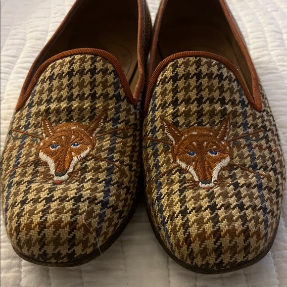 Stubbs & Wootton Tan Houndstooth Loafers with Fox Embroidery - Picture 4 of 4